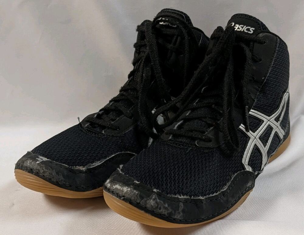ASICS Matflex Youth Kids Wrestling Shoes Black Silver Size 4.5 C545N